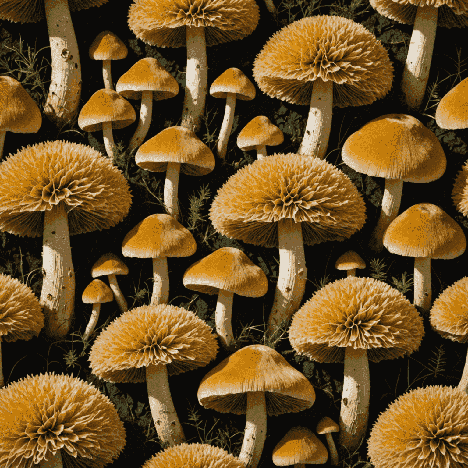 Golden lion's mane mushrooms with their distinctive shaggy appearance